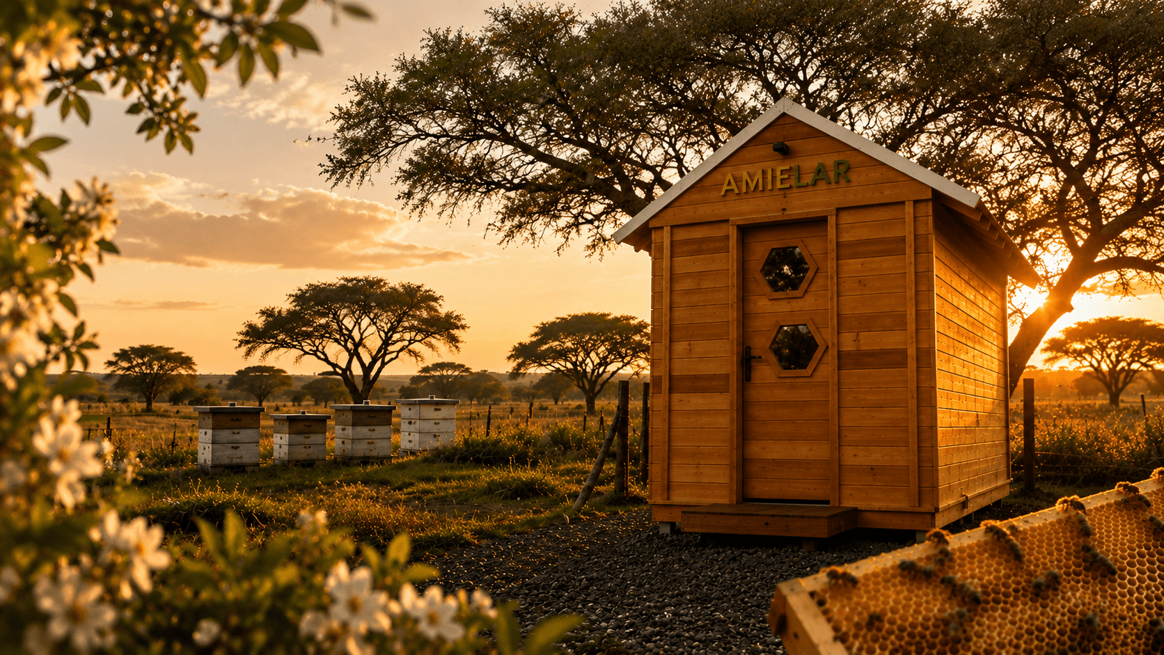 Cabina de api-inhalacion de AMIELAR al atardecer